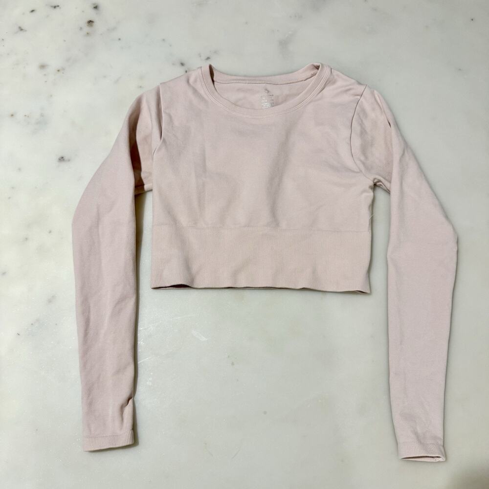 Offline By Aerie Women’s XS Ribbed Athletic Seamless Long Sleeve Crop Top Pink